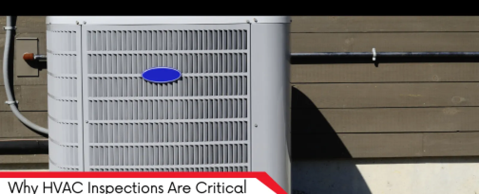 Outdoor HVAC unit on concrete pad next to house siding highlighting importance of pre-winter inspection