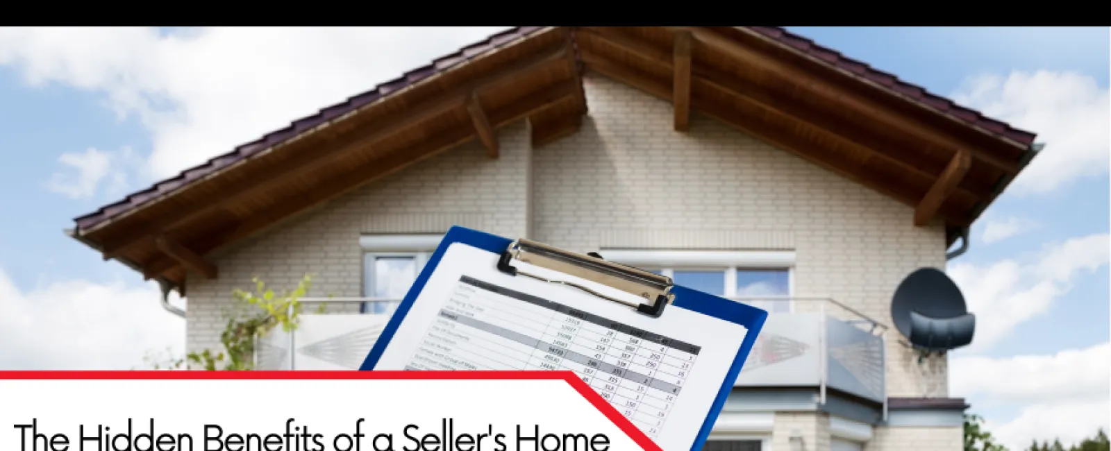 Home inspector holding checklist outside a modern house for a seller's home inspection benefits article.