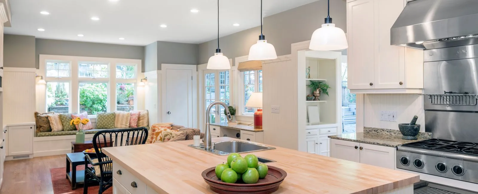 a kitchen with a large island