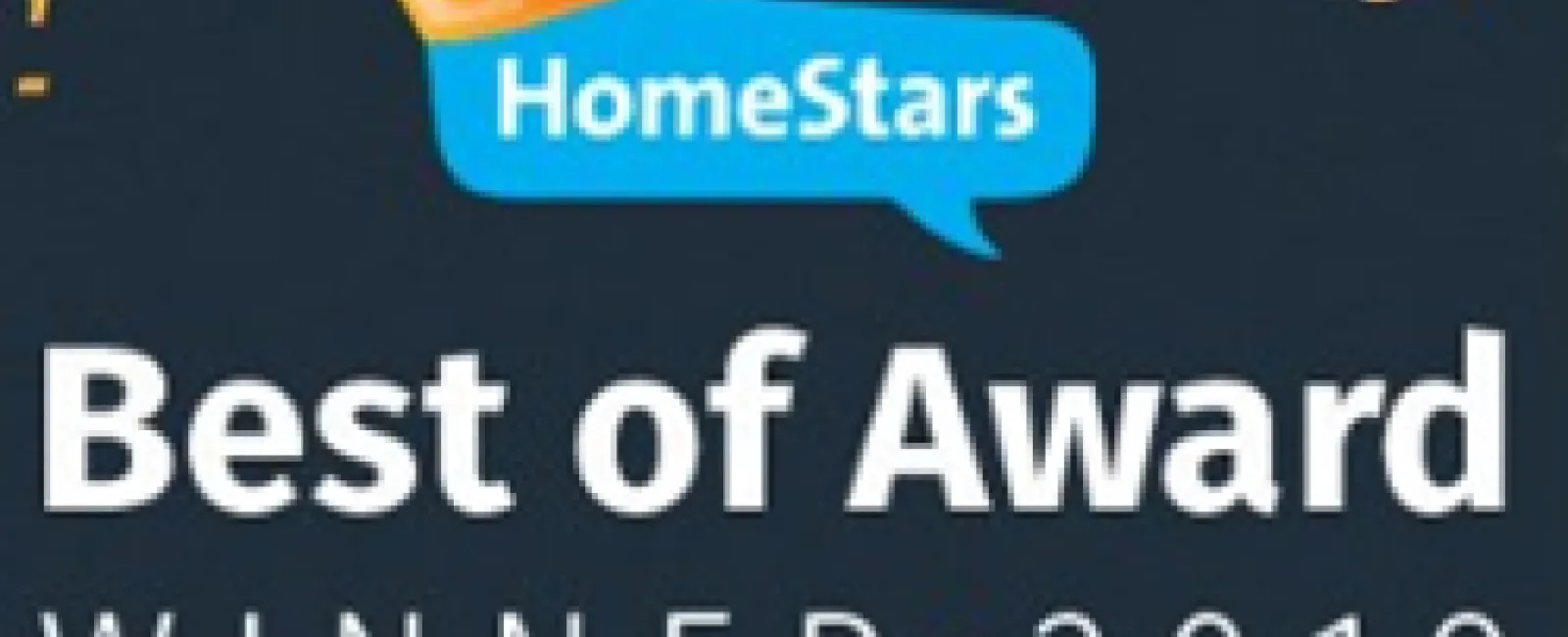 HomeStars Best of Award Winner 2019 logo with gold crown and confetti on dark background