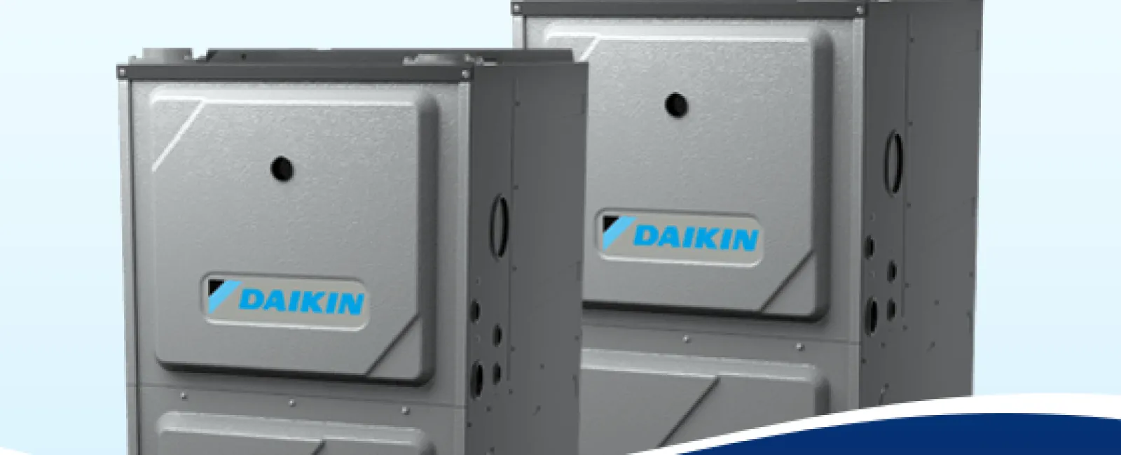 Two Daikin outdoor air conditioning units displayed with a sleek design.