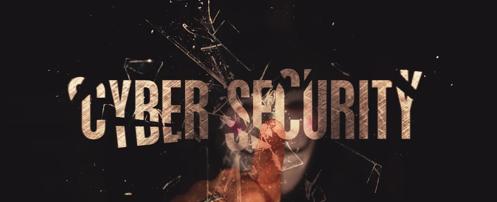 Person touching shattered glass overlay with the words cyber security indicating breach or protection concepts