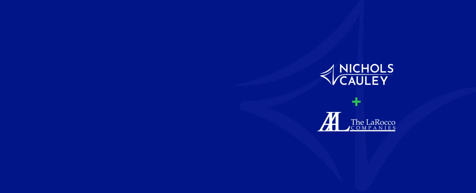 Nichols Cauley and The LaRocco Companies logos on a dark blue background with geometric shapes.