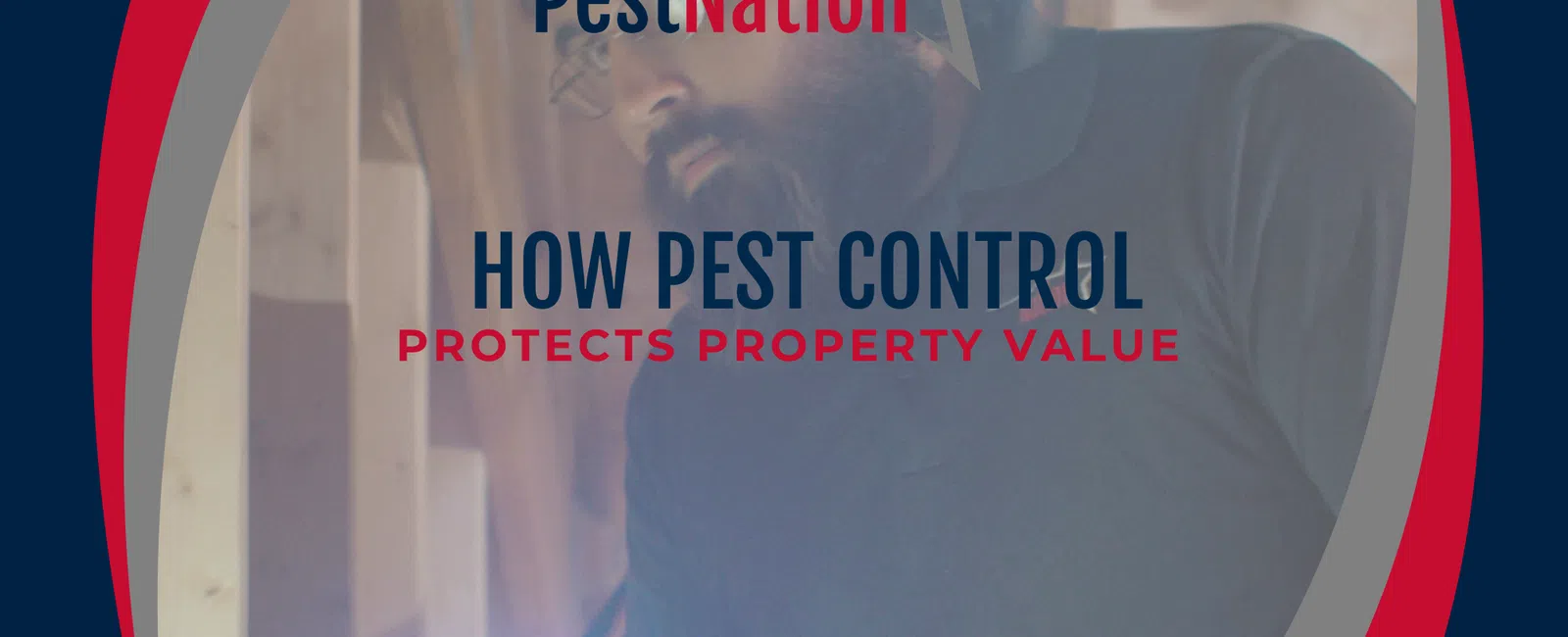 Man inspecting home with flashlight representing pest control protecting property value.