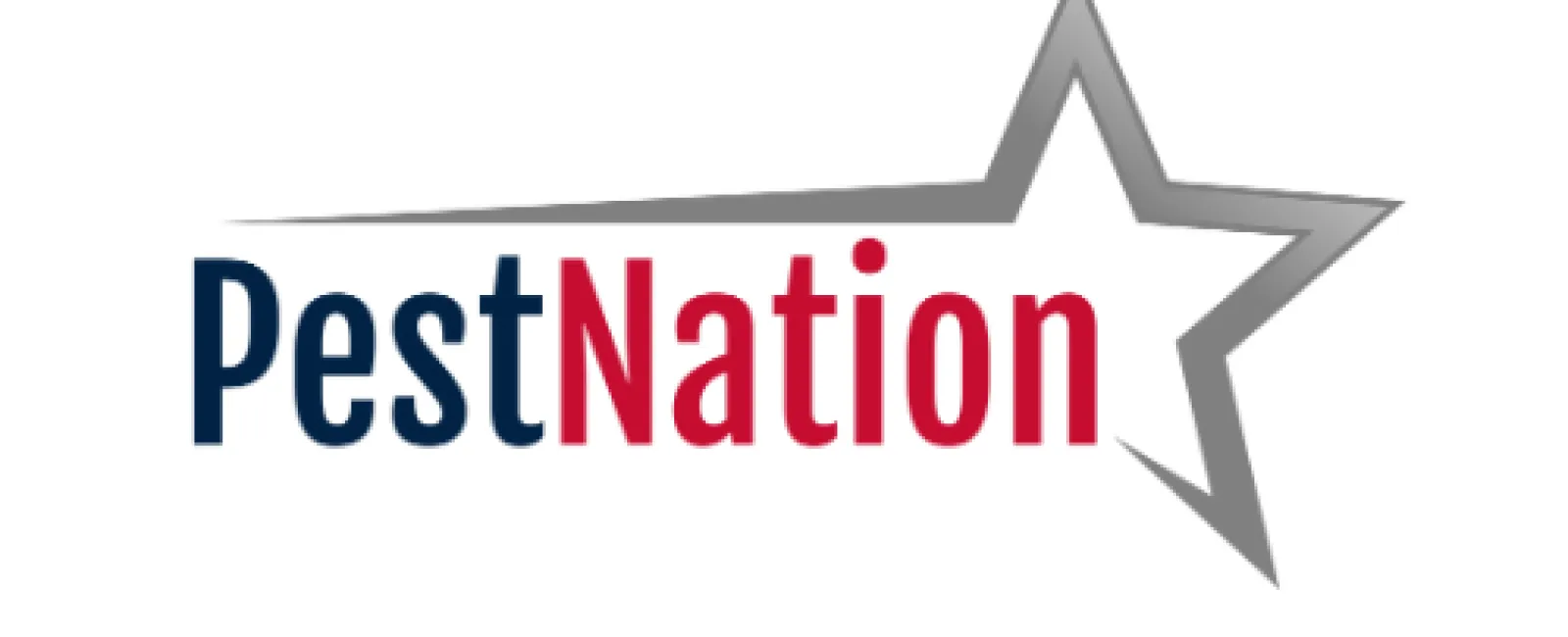 PestNation logo with dark blue and red text and a grey star outline on a white background