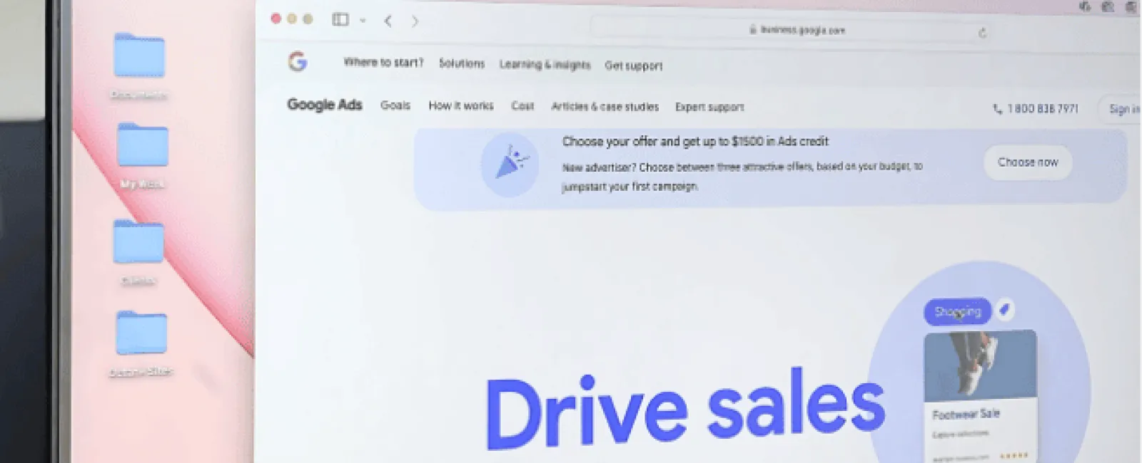 Computer screen displaying Google Ads website with RedBrick logo blurred in the background.