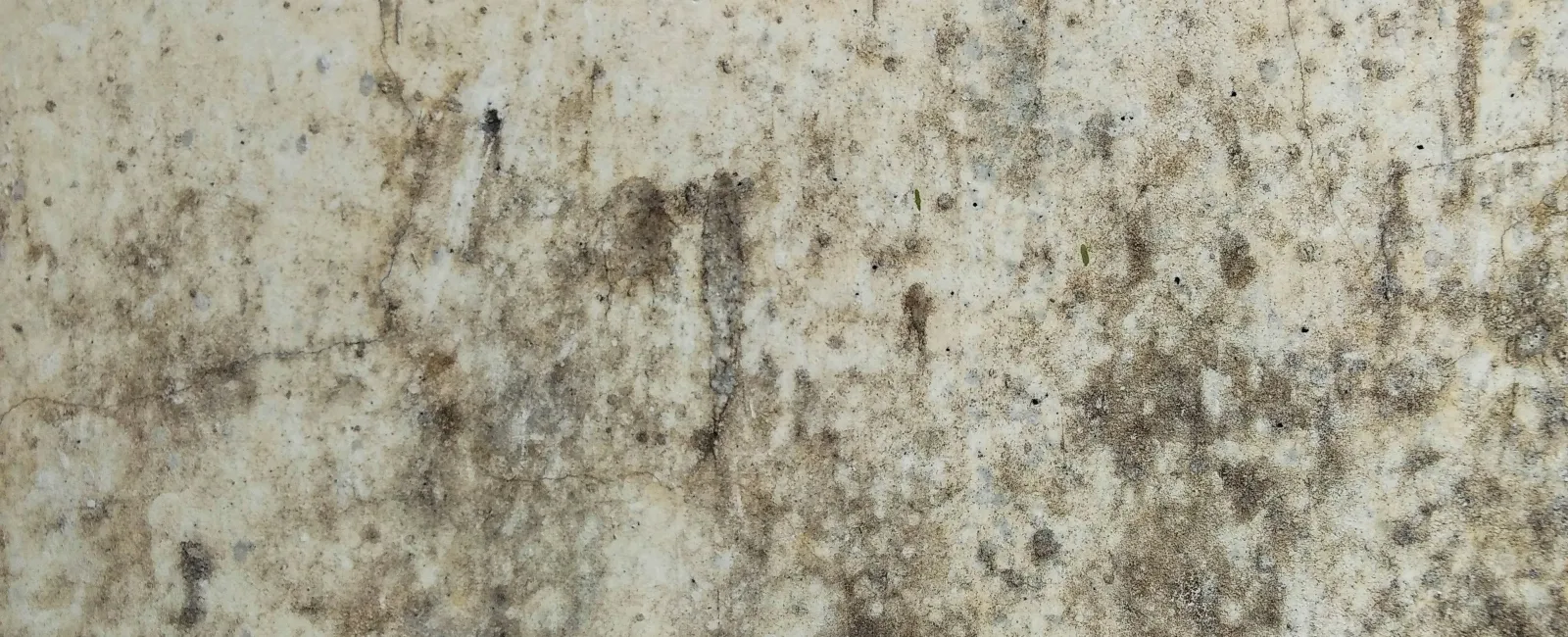 Close-up of a weathered wall with dirt, stains, and peeling paint showing rough texture and cracks.