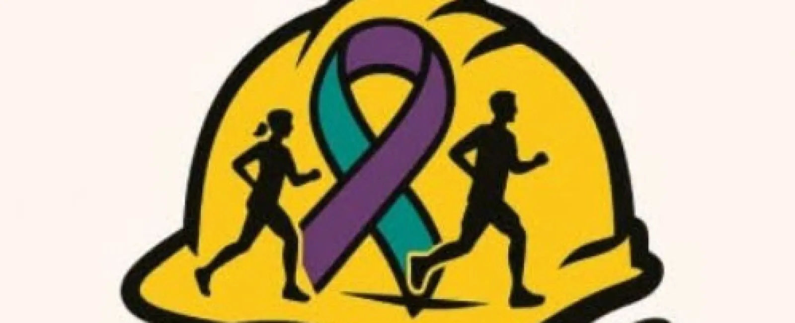 Healing For Hardhats 5K Charity Run logo with hardhat, runners, and awareness ribbon in hand graphic
