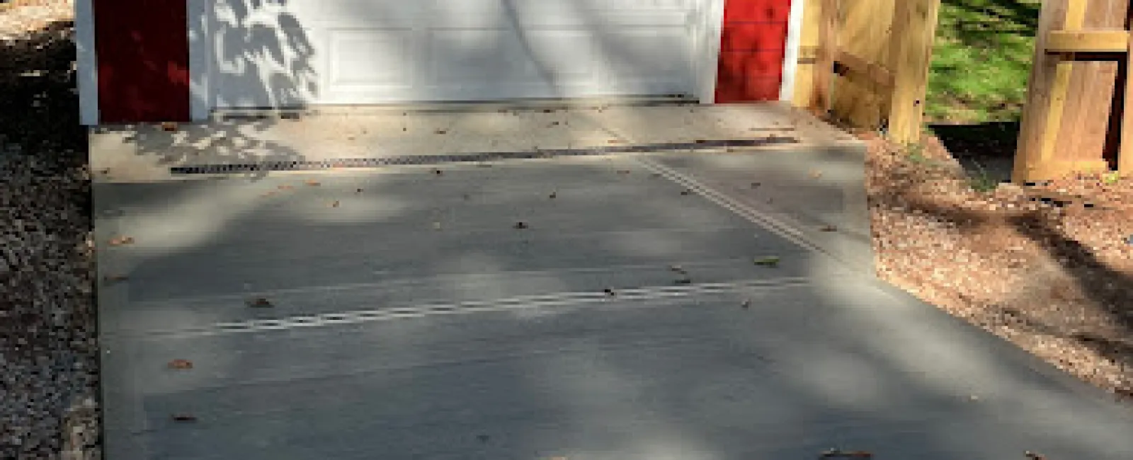 a garage door with a metal frame