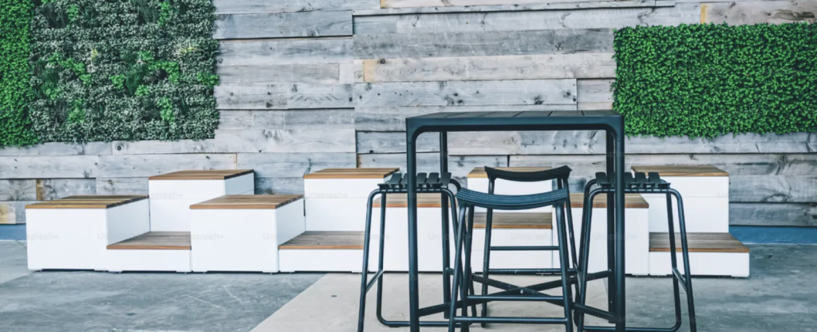 a table and chairs outside