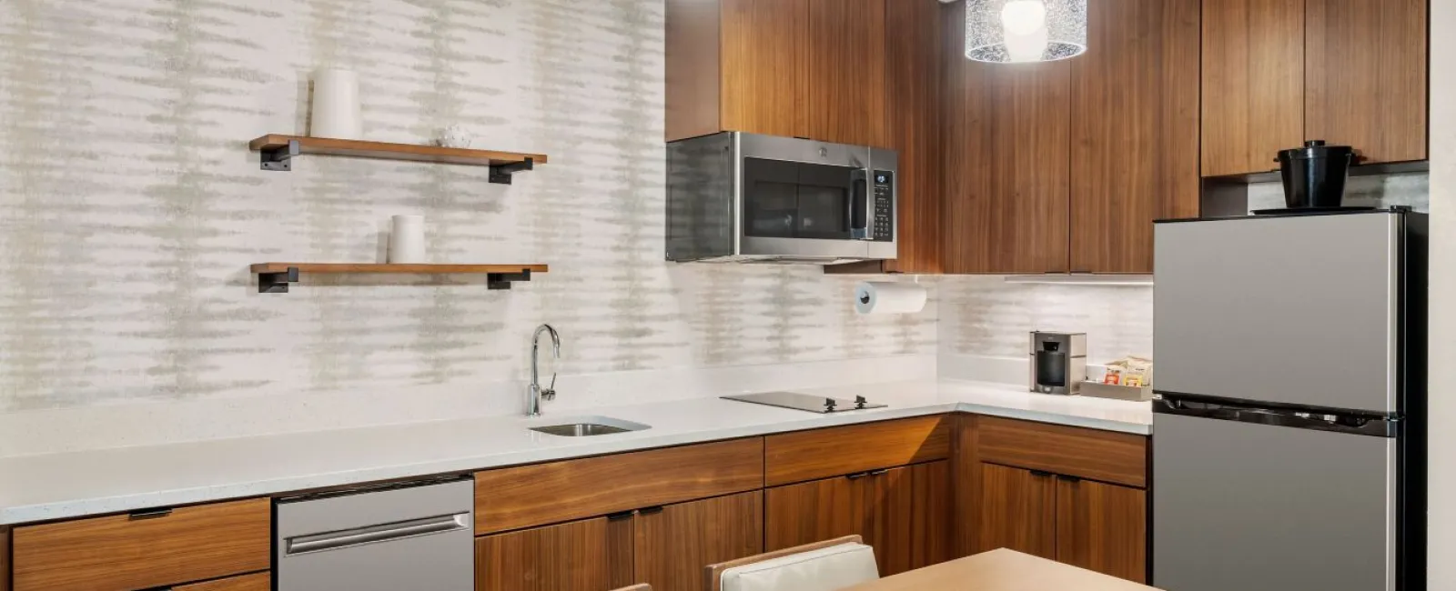 Residence Inn Custom Guestroom Kitchen Cabinetry and Quartz Countertops