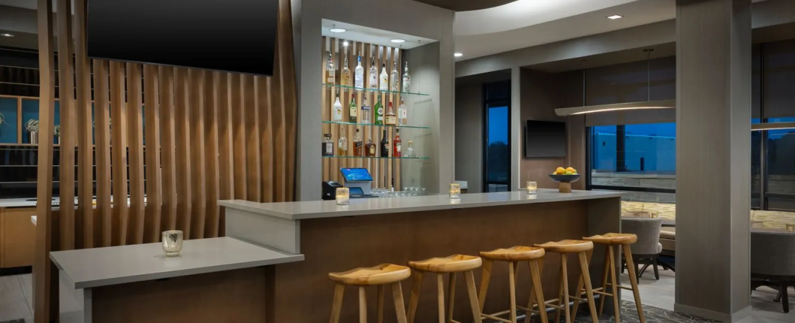 Springhill Suites by Marriott Custom Millwork Weave Wall and Lobby Bar Quartz