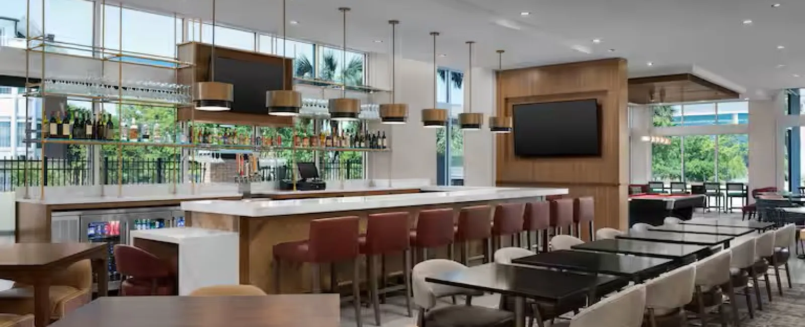 Homewood Suite and Tru by Hilton Custom Bar Area Millwork and Quartz Countertops, Including Focal Wall