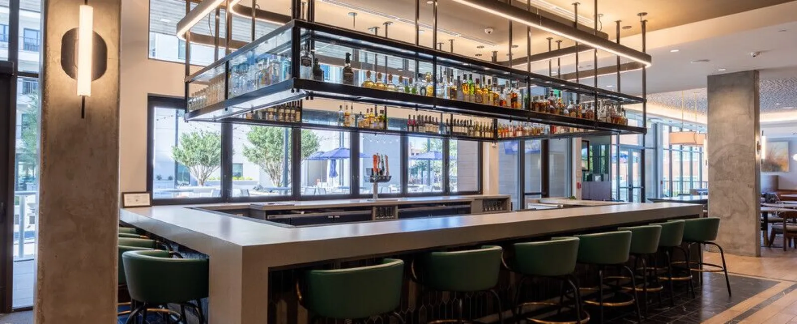 The National Apartments Lobby Bar with Custom Millwork and Quartz Countertops