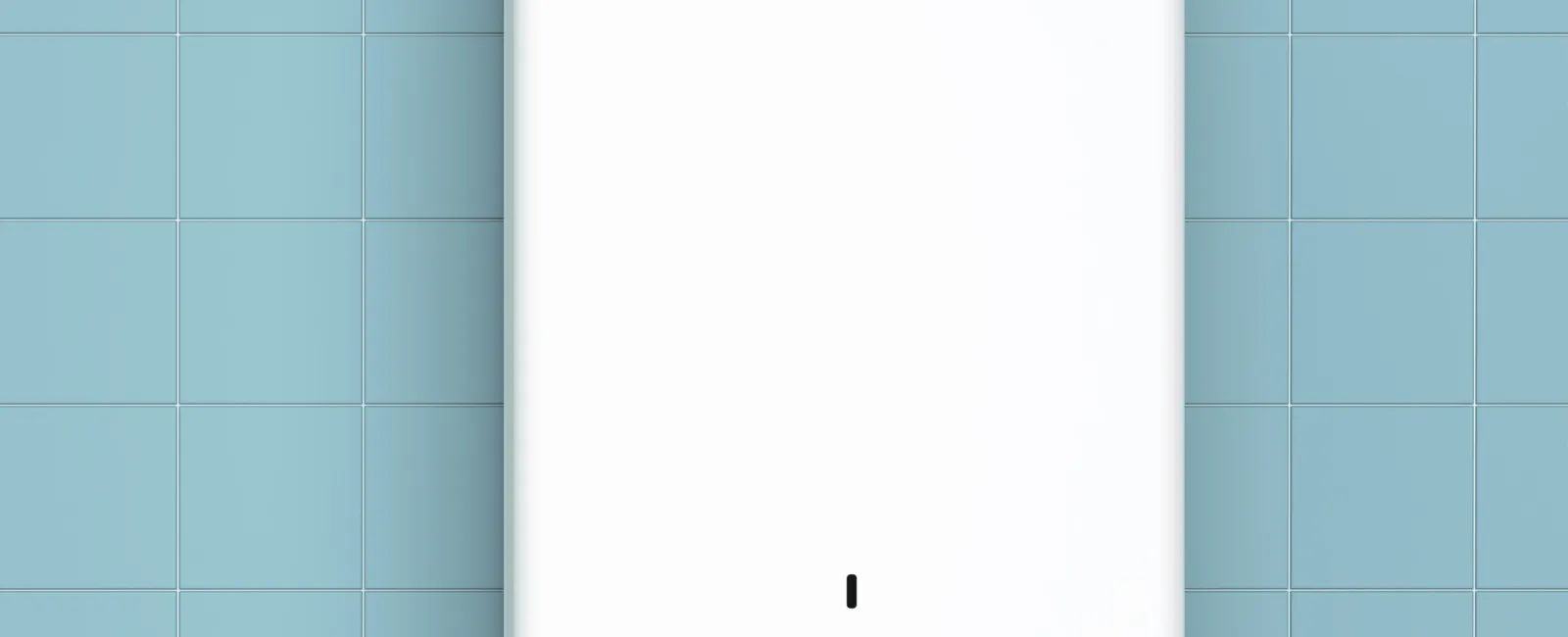 A sleek white gas water heater mounted on a blue tiled wall with control knobs visible.