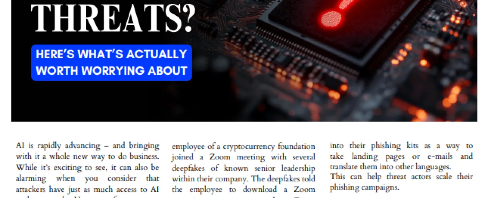 Technology Times magazine cover featuring AI threat warning with a glowing red exclamation mark on a microchip.