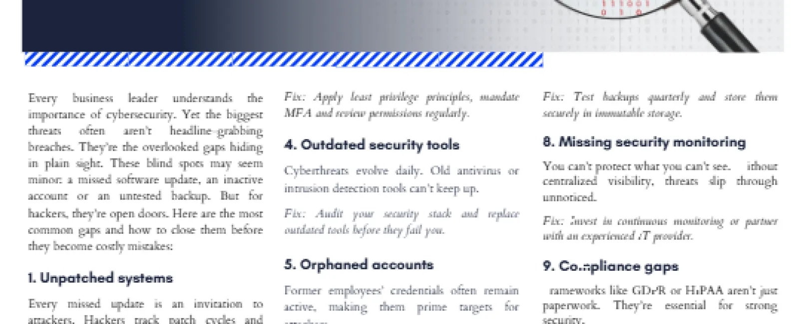 Technology Times magazine cover January 2026 cybersecurity blind spots and hacker risks with magnifying glass graphic.