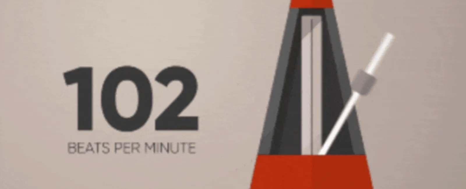 Digital metronome showing 102 beats per minute with a red and black pendulum swinging.