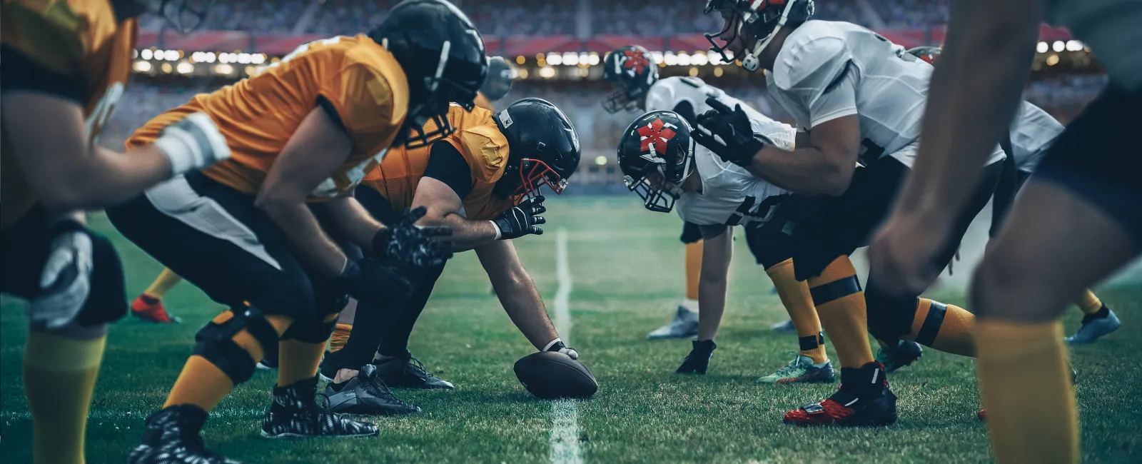 a group of people playing football