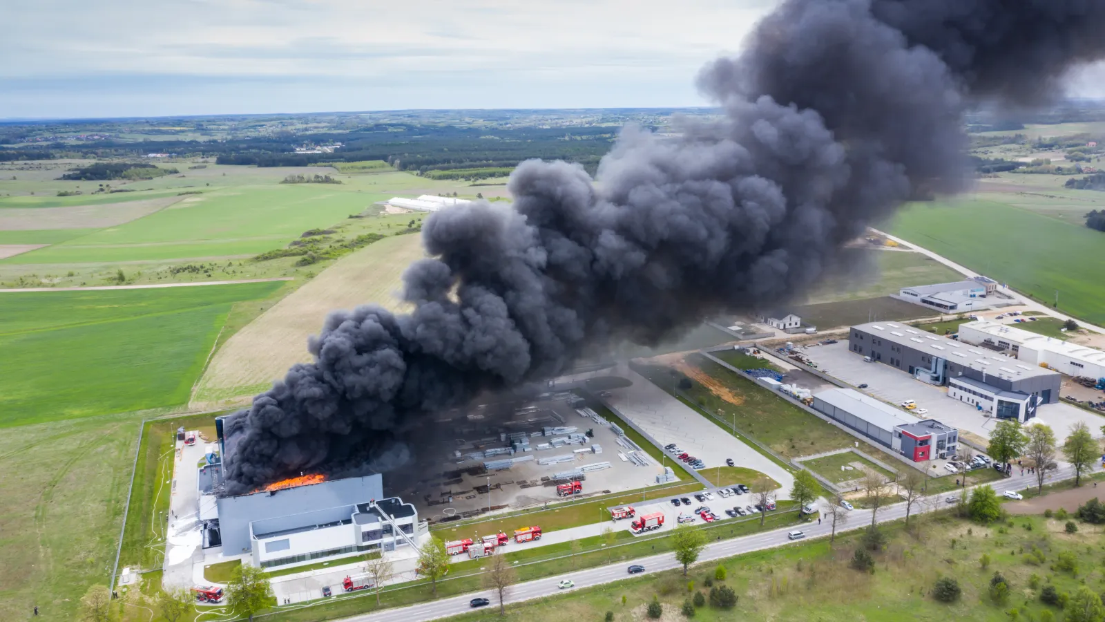 a large building on fire