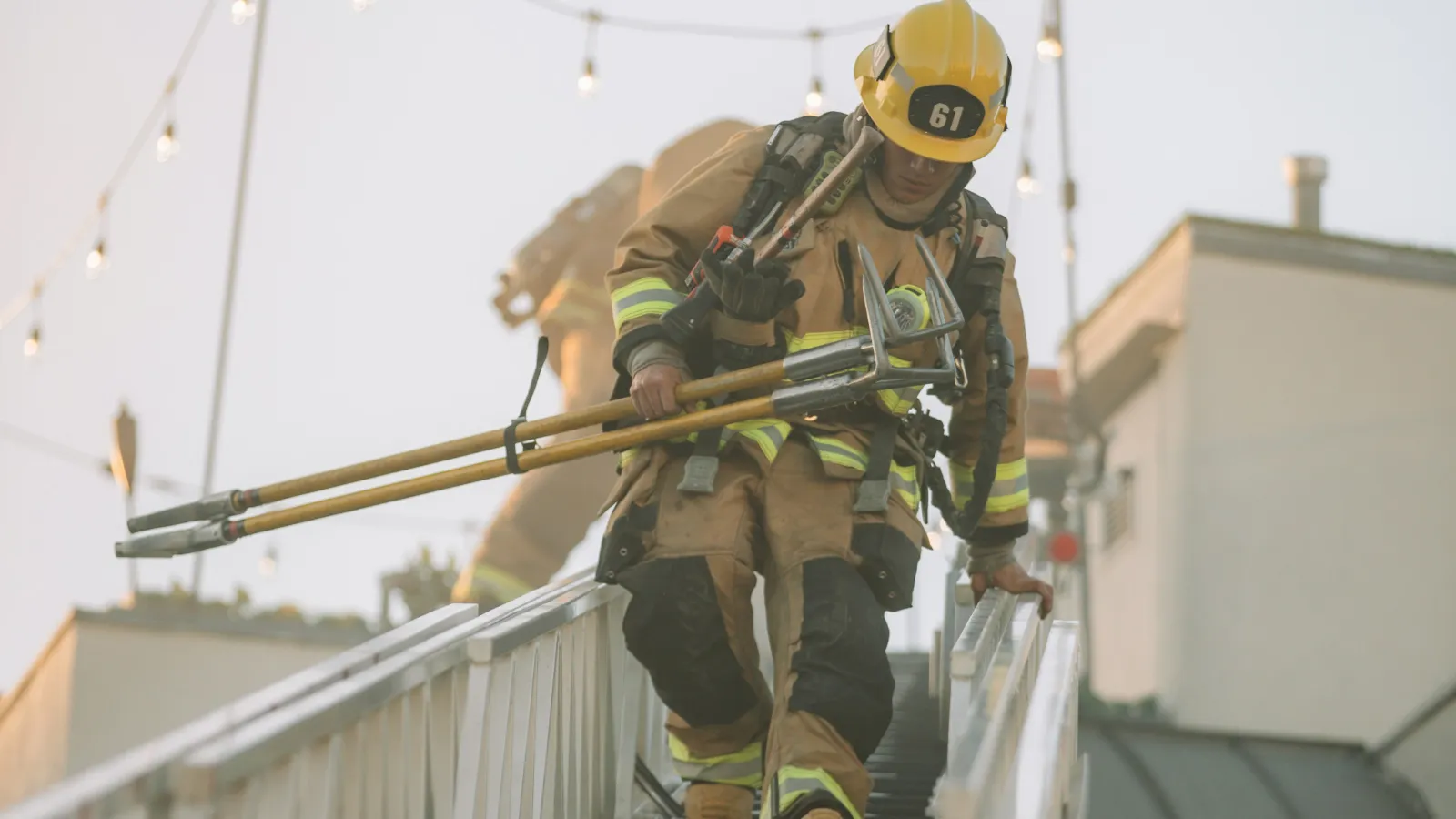 a firefighter on a ladder