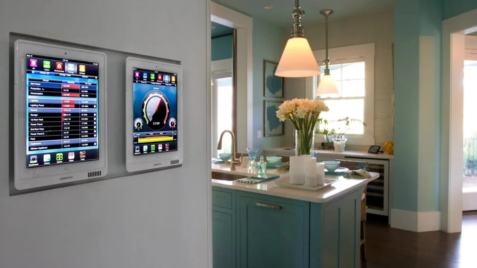 Smart home control panels mounted on wall