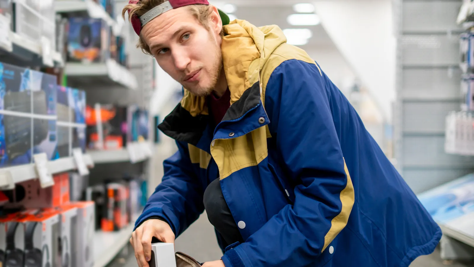 a man in a blue jacket