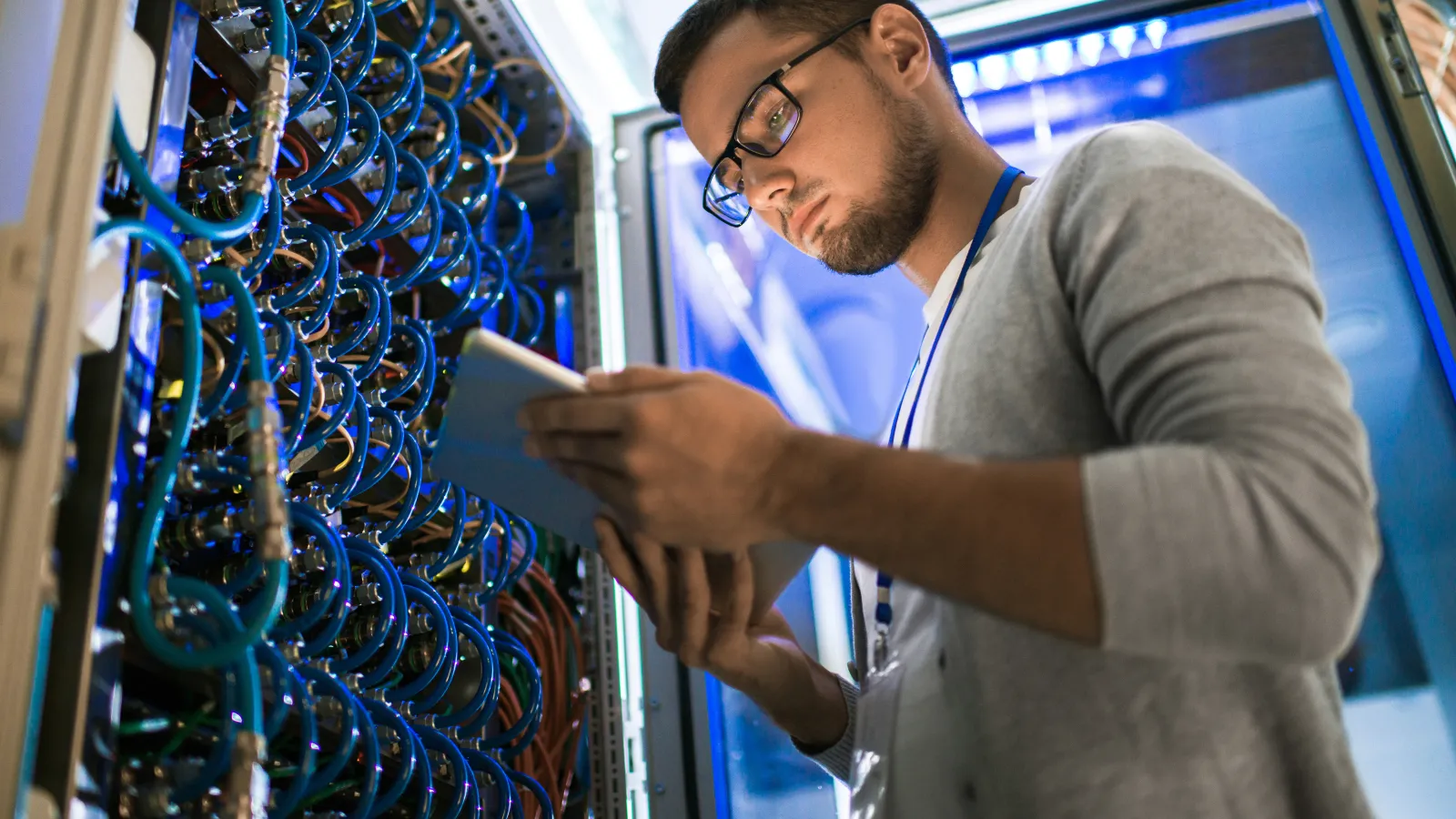 a man looking at a computer