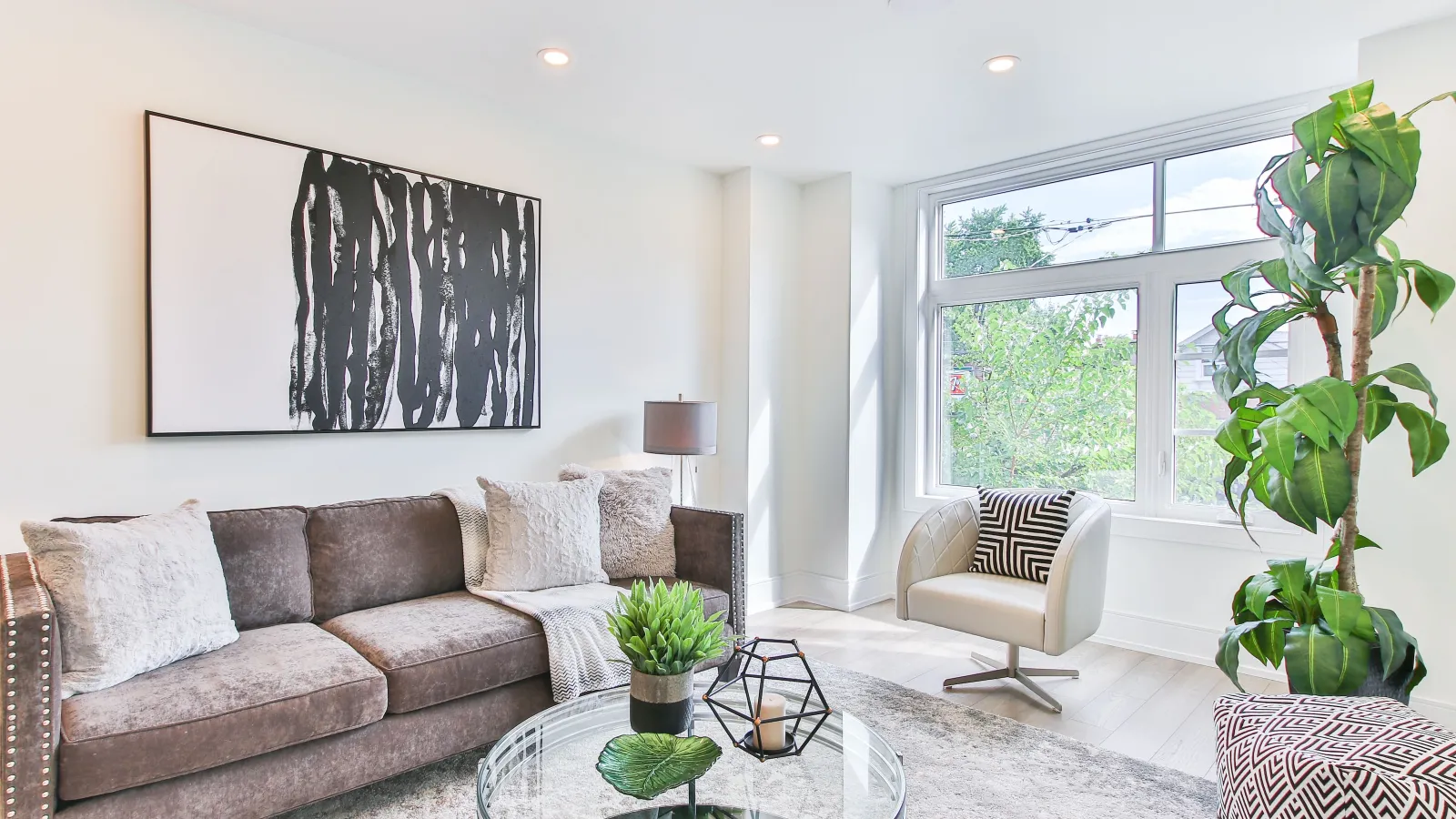 a living room with a couch and a coffee table