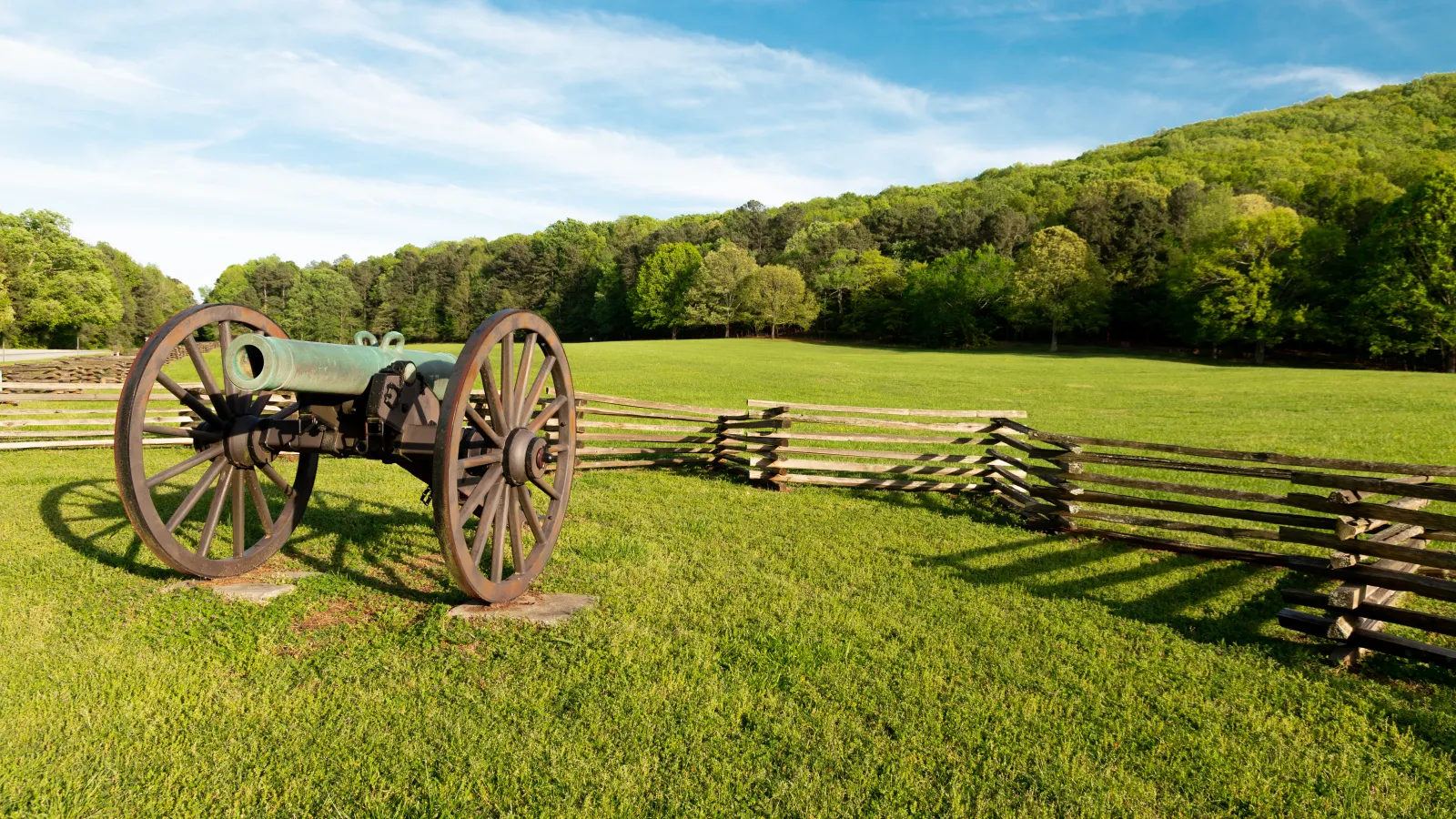 a wooden wagon in a field