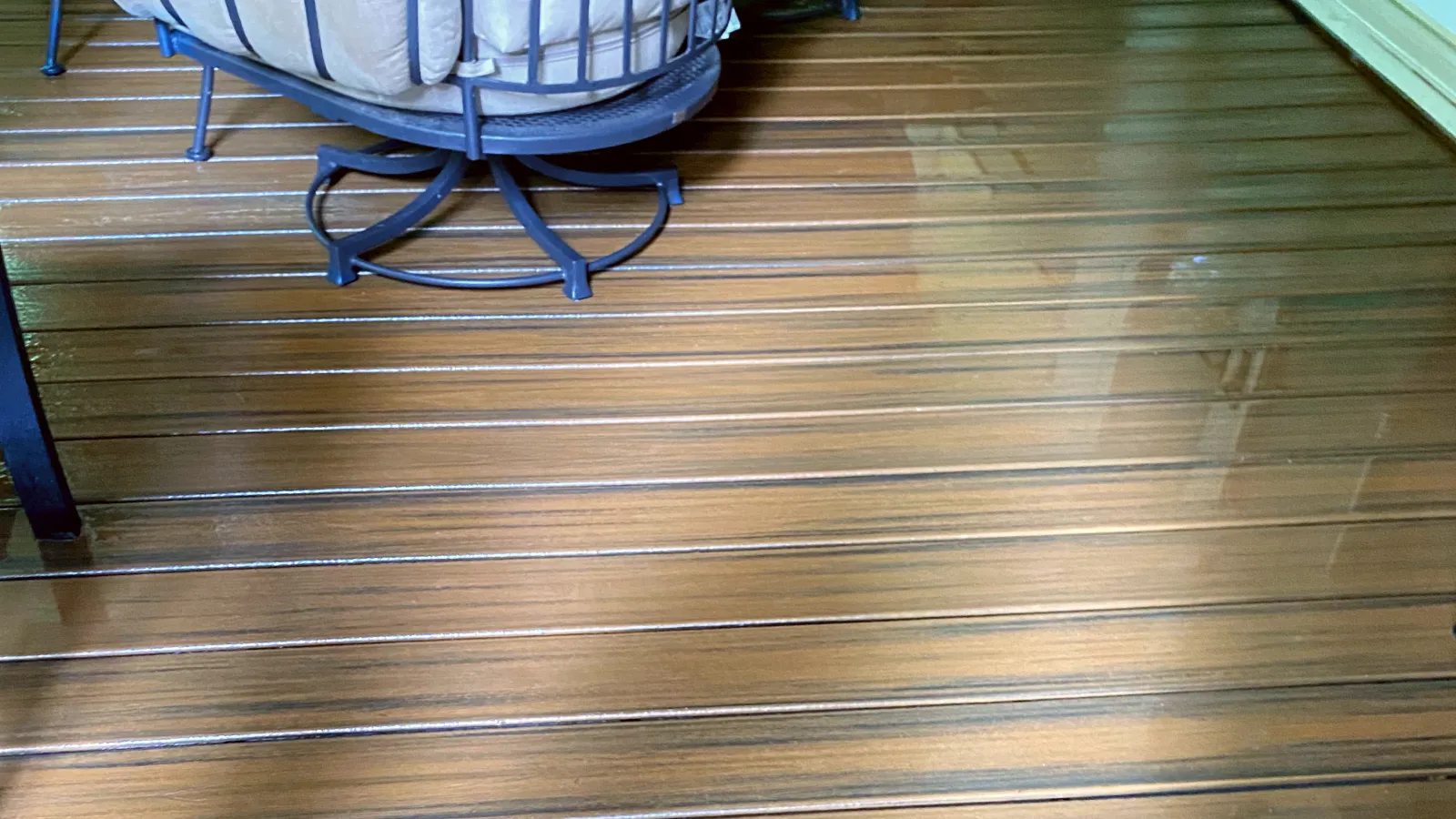 a freshly cleaned wood deck