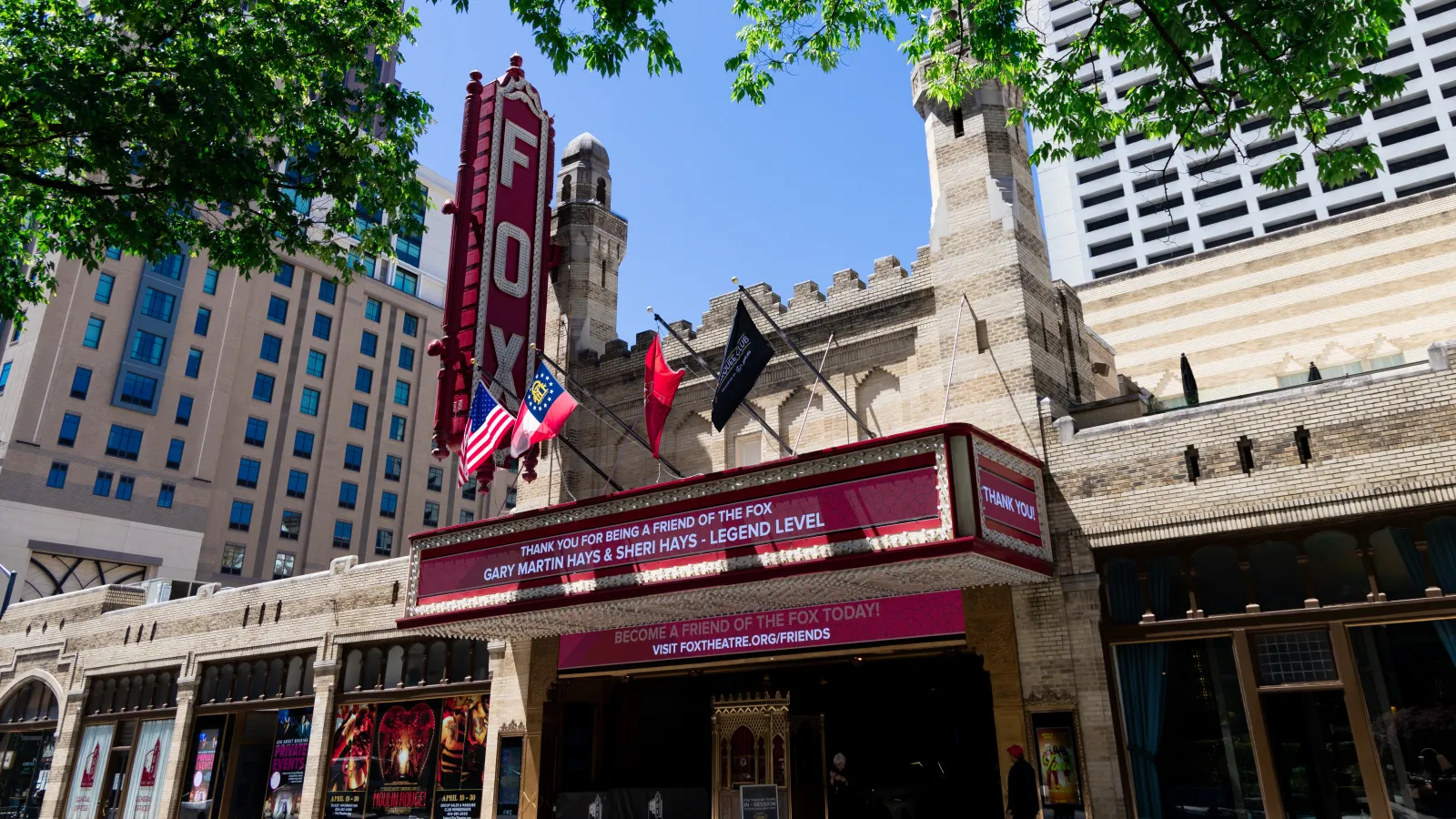 Fox Theatre with flags on the roof