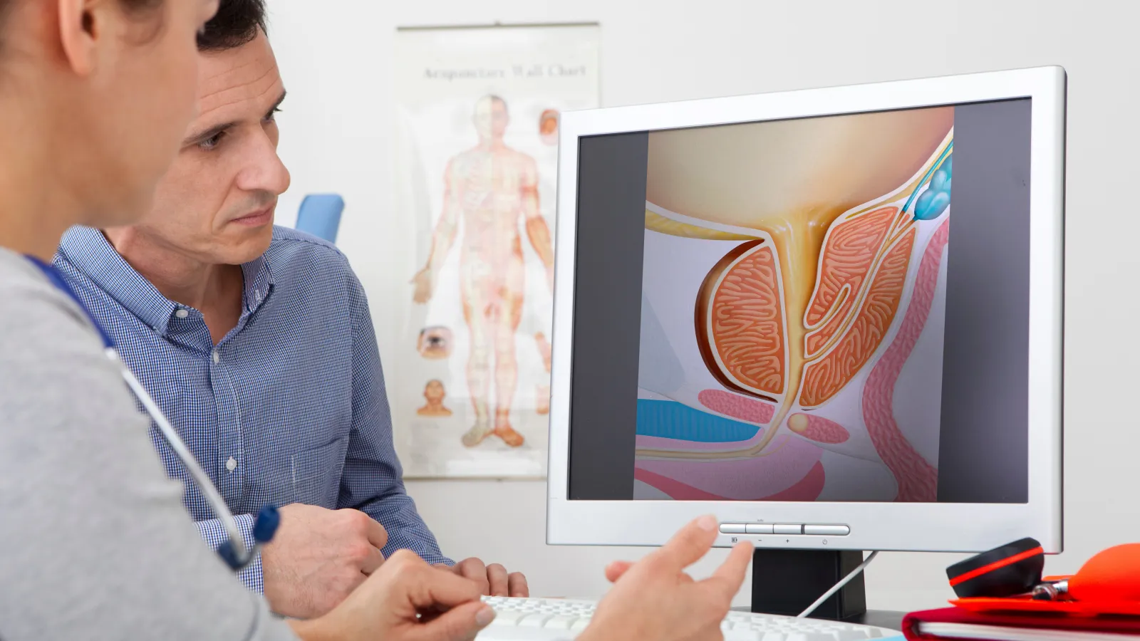 a doctor looking at a computer screen