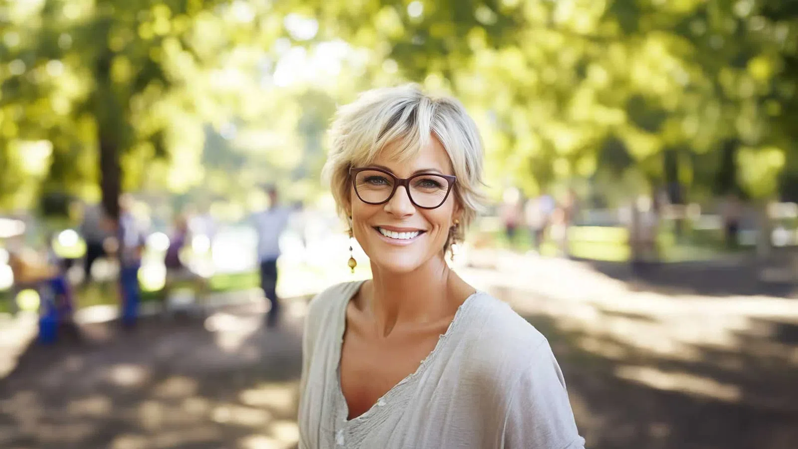 a woman smiling outside