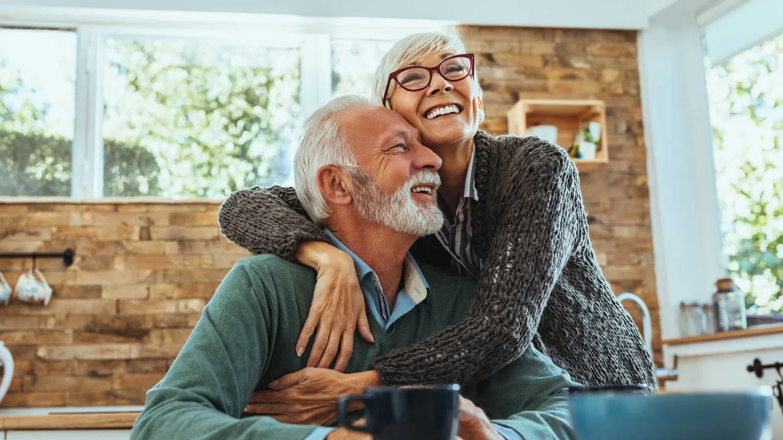 a man hugging a woman