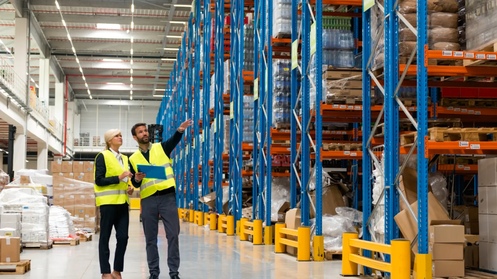 a man and woman in a warehouse