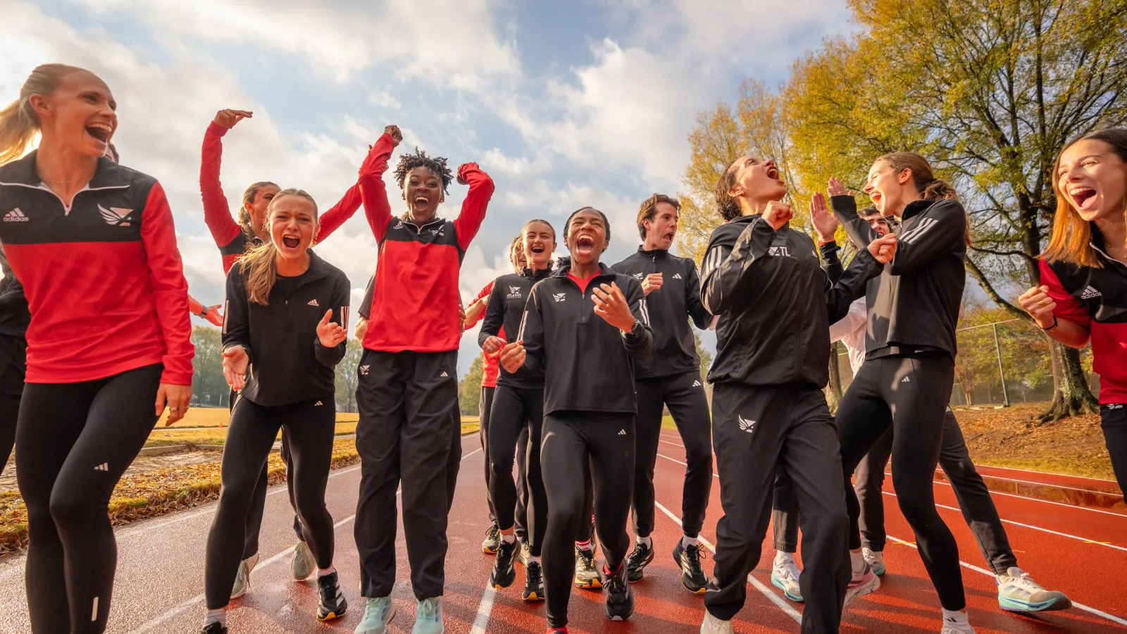 a group of people running