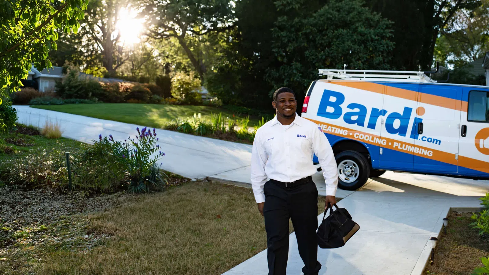 Bardi technician arriving at a customer's home in Atlanta, GA