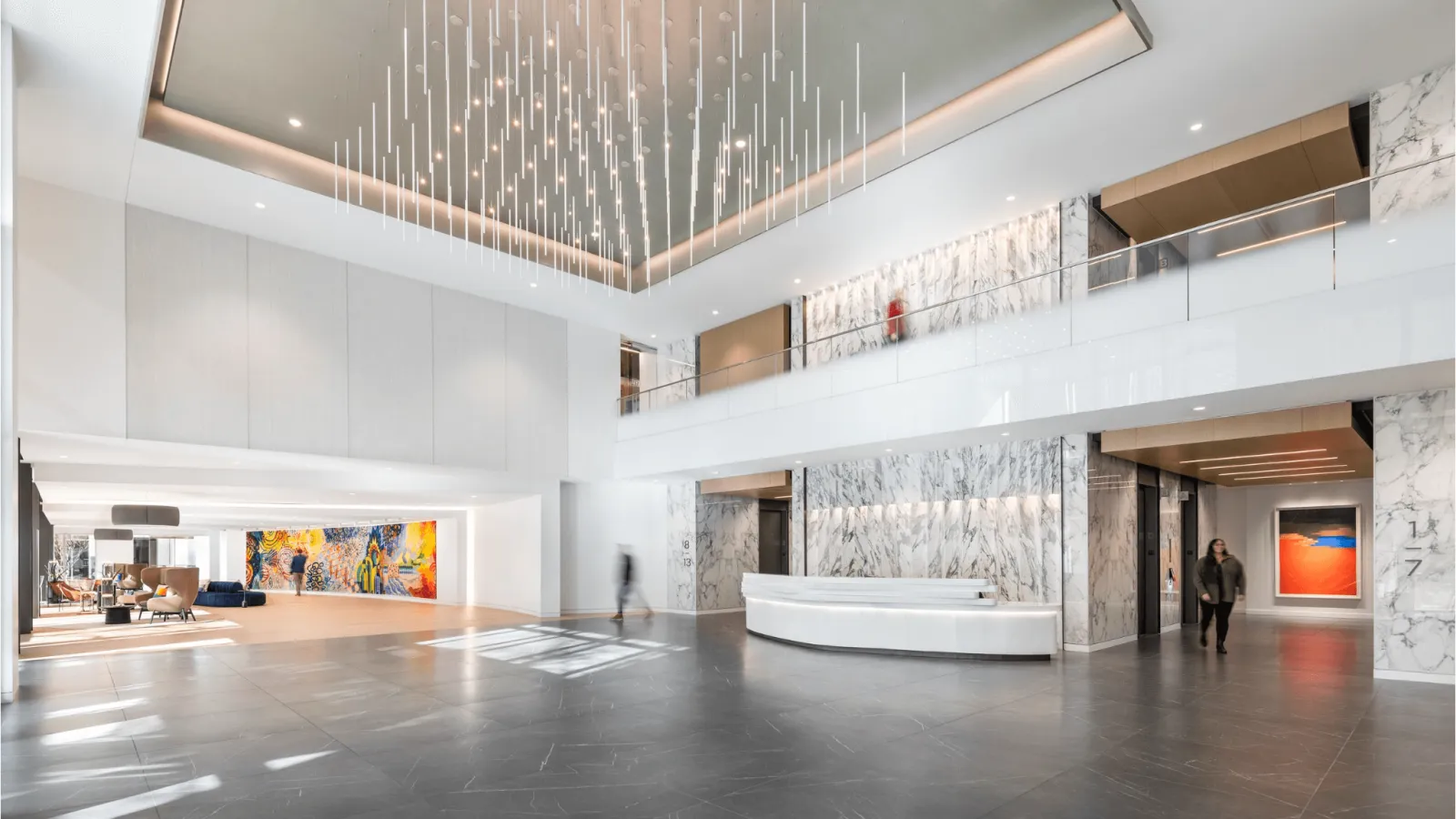 a large white room with a large glass ceiling