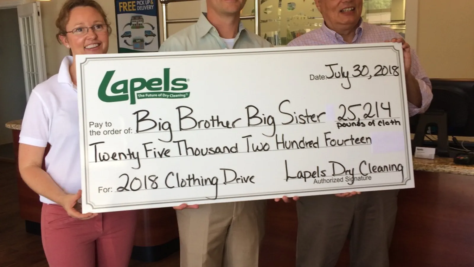 Lapels Dry Cleaning 15th annual clothing drive to benefit Big Brother Big Sister generates more than 25,000 pounds of clothes