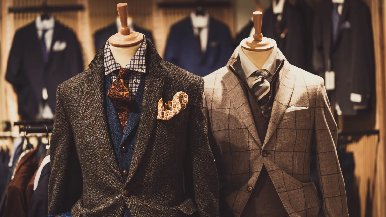 a group of mannequins wearing suits