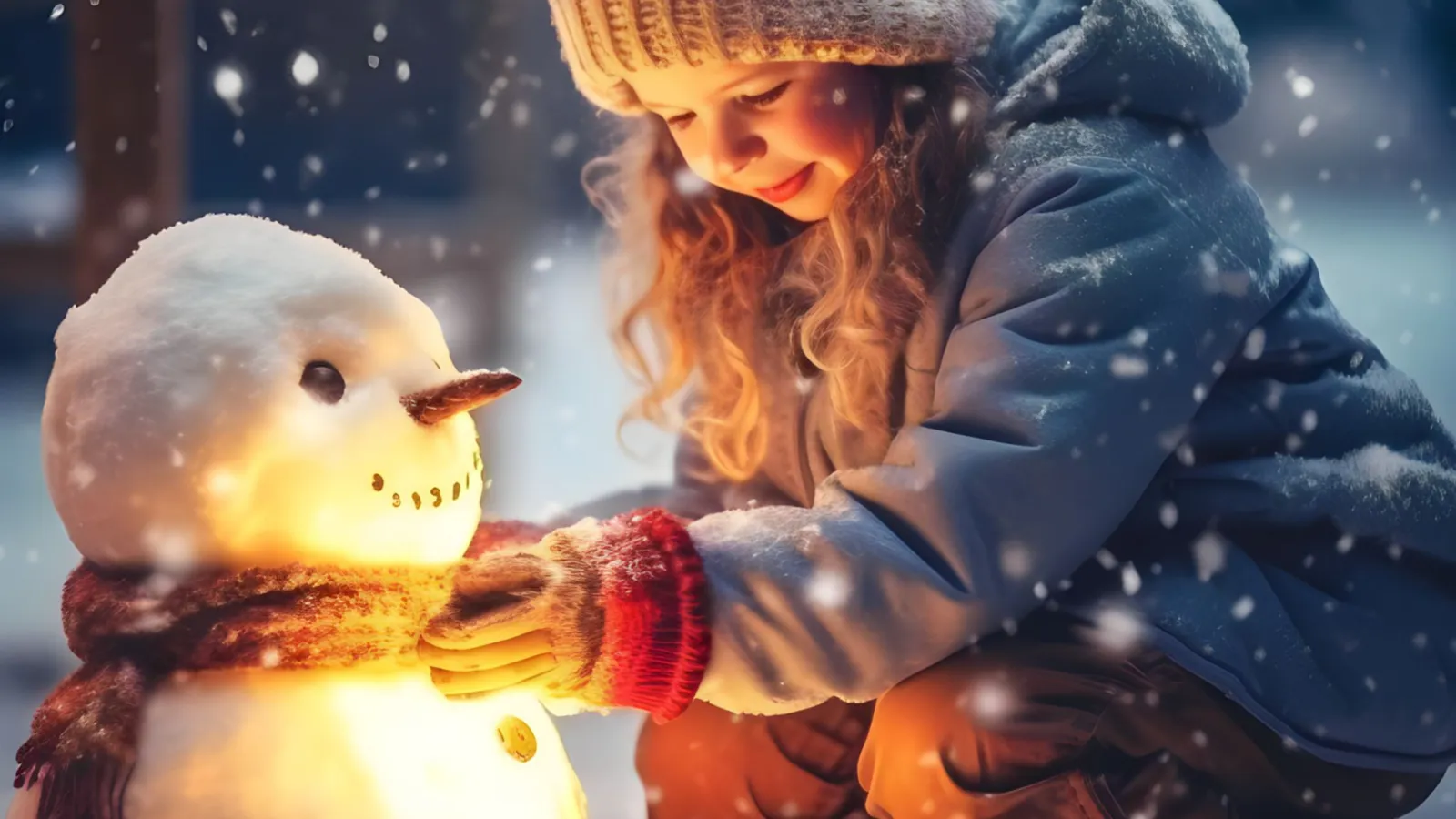 a person sitting next to a snowman