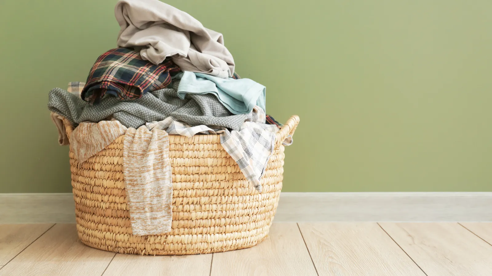 a basket with clothes in it