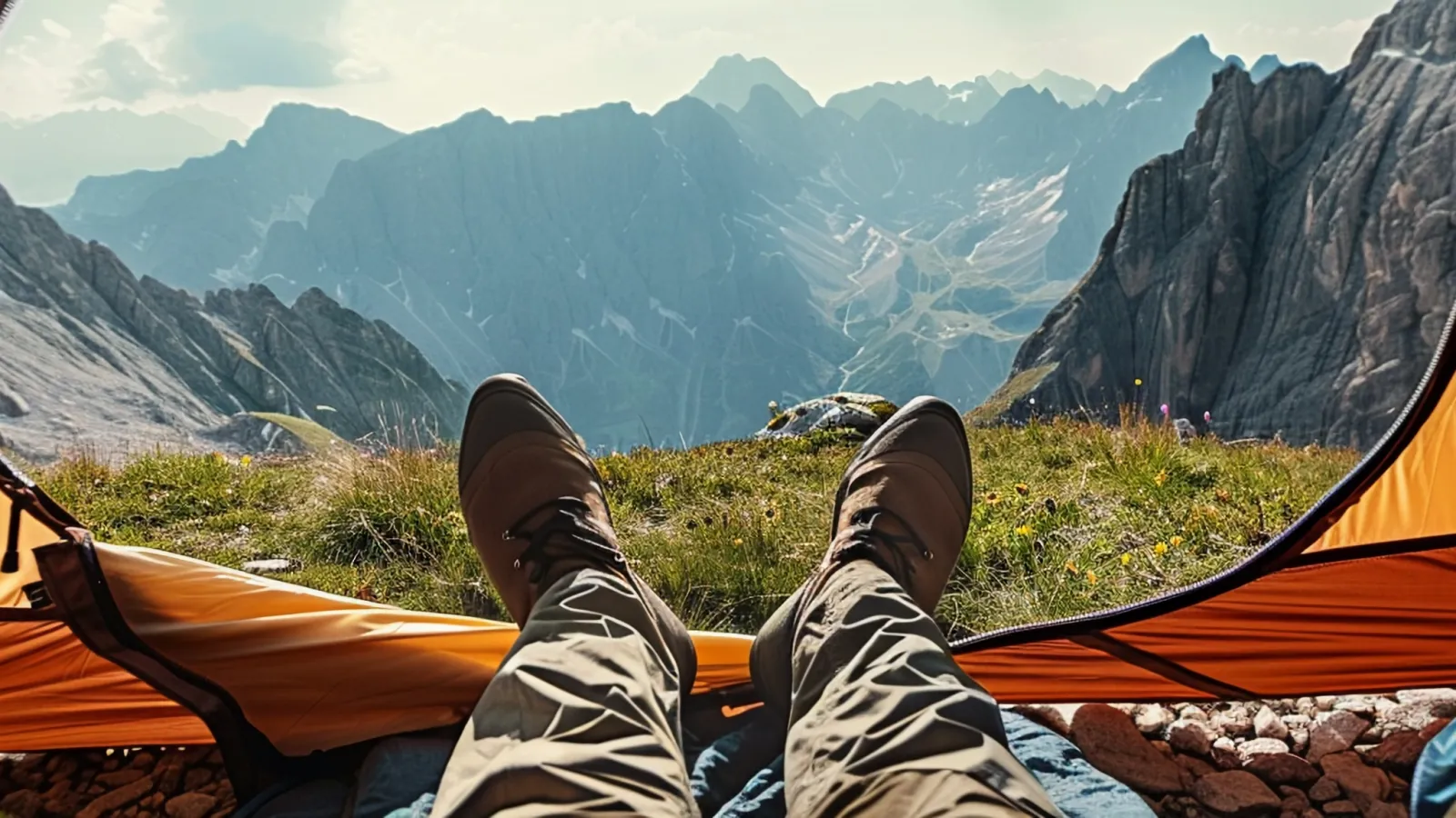 a person sitting in a tent
