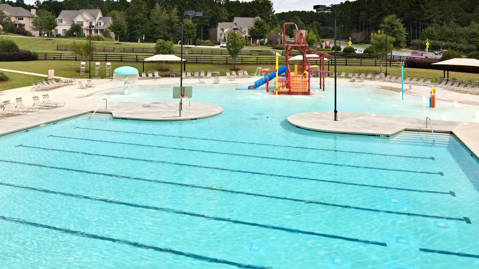 a swimming pool with a slide