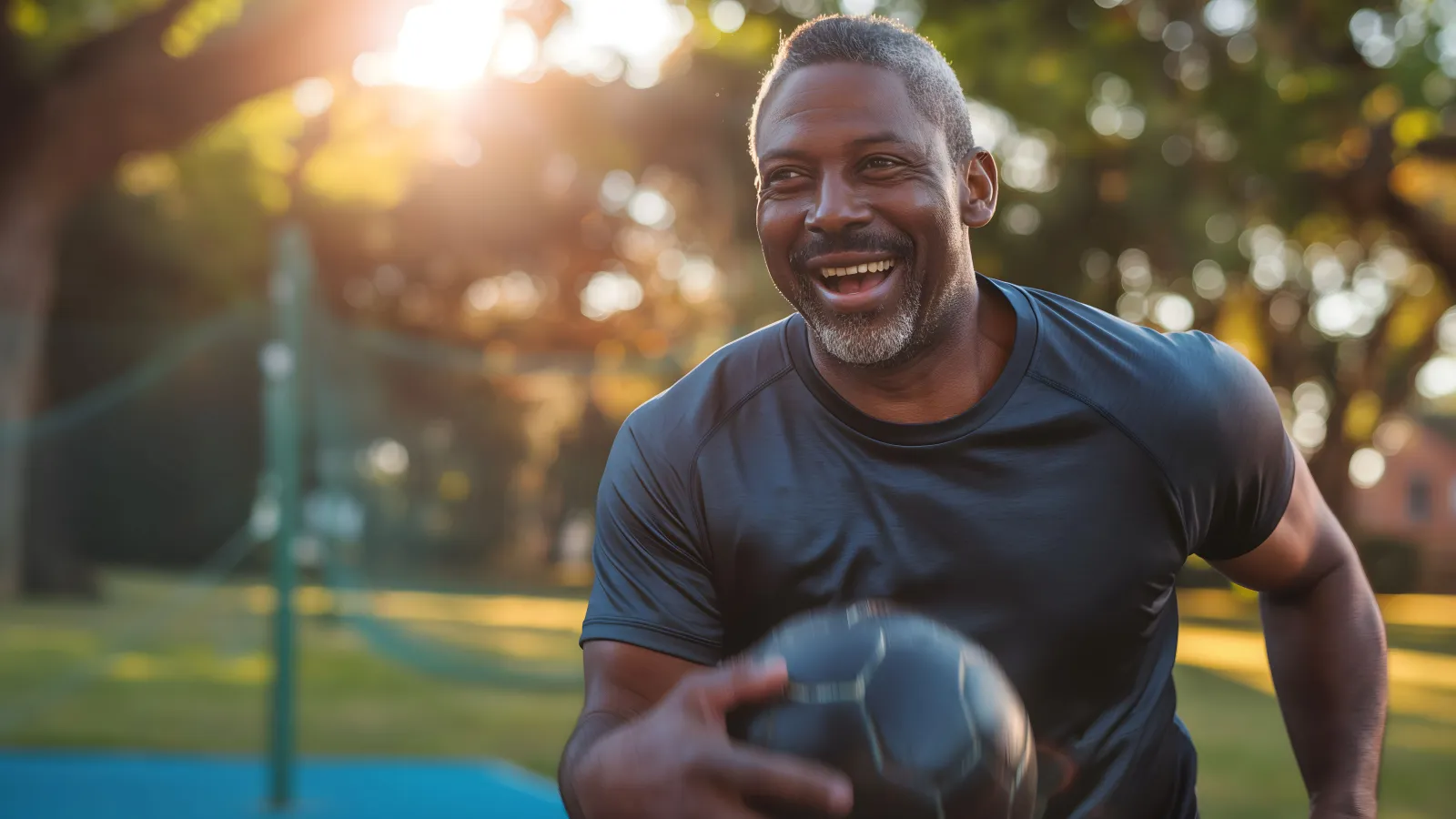 a man holding a ball