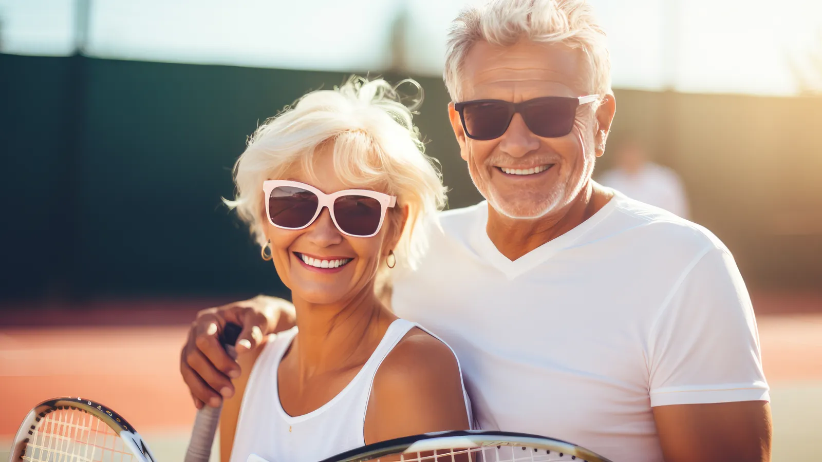 a man and a woman holding tennis rackets