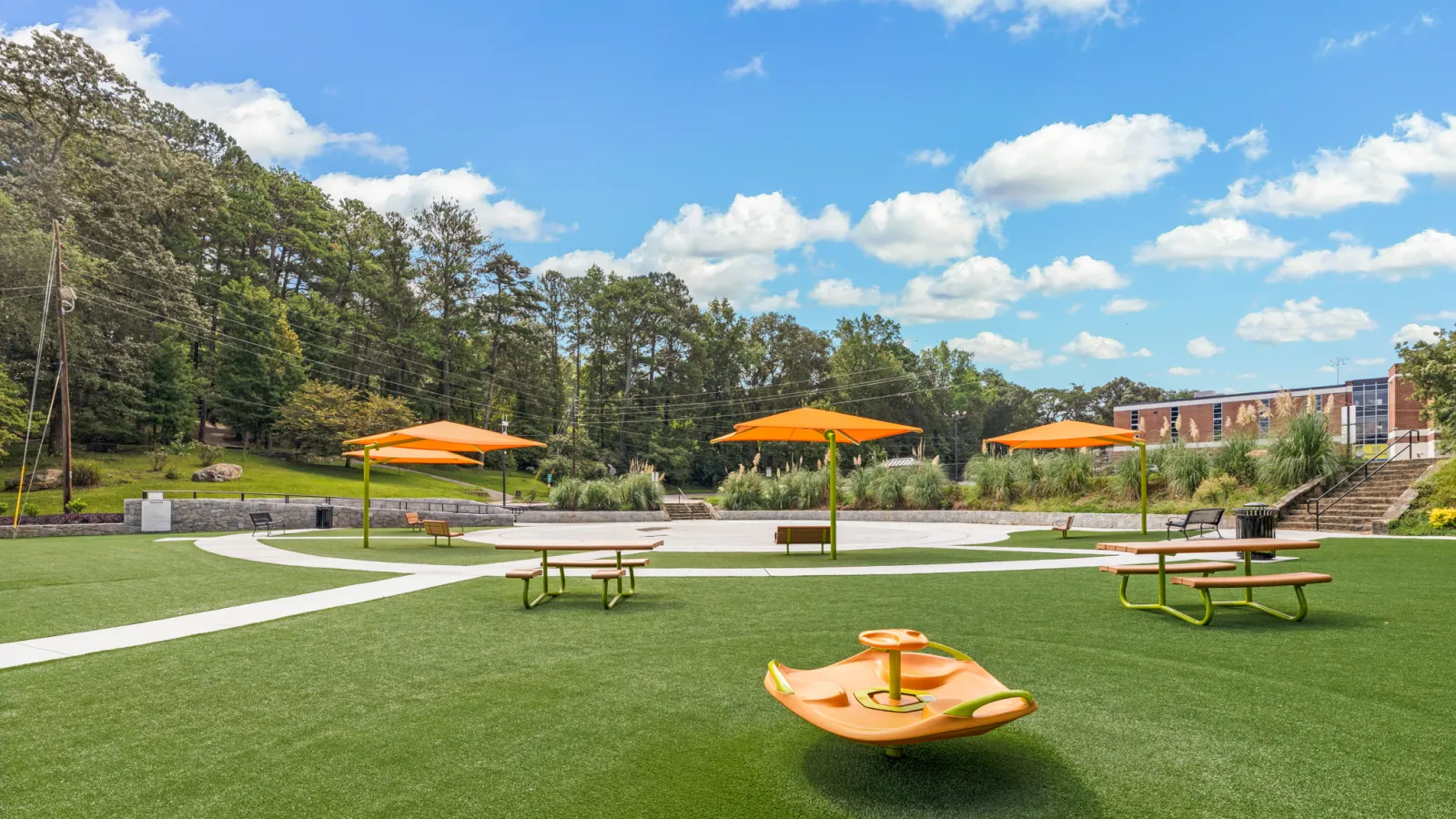 a small playground with a slide