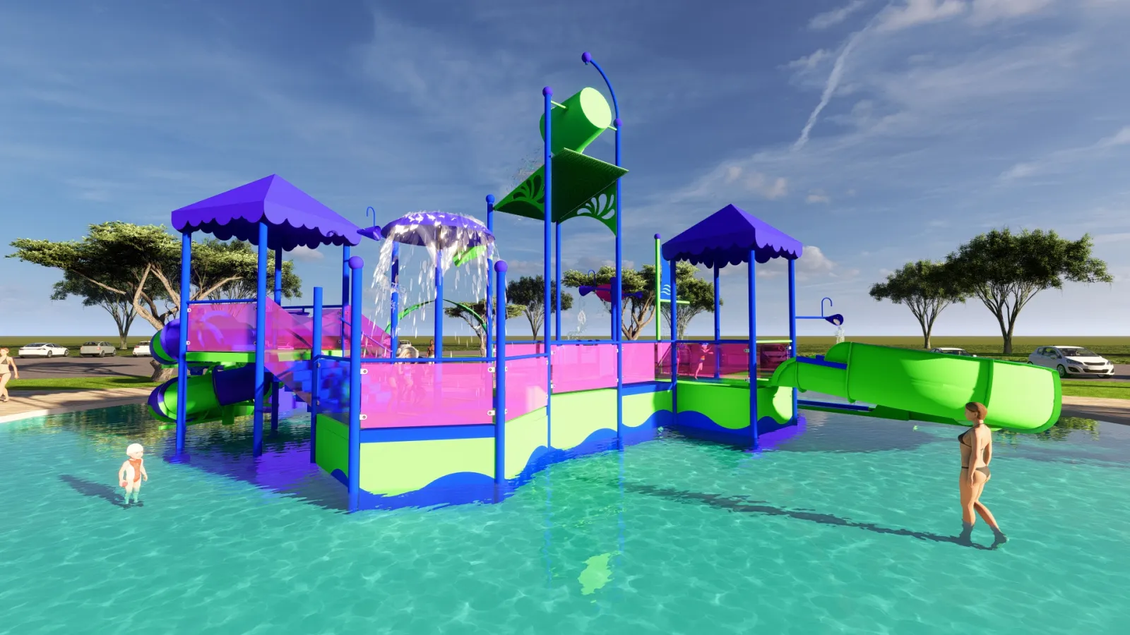 a water park with a slide