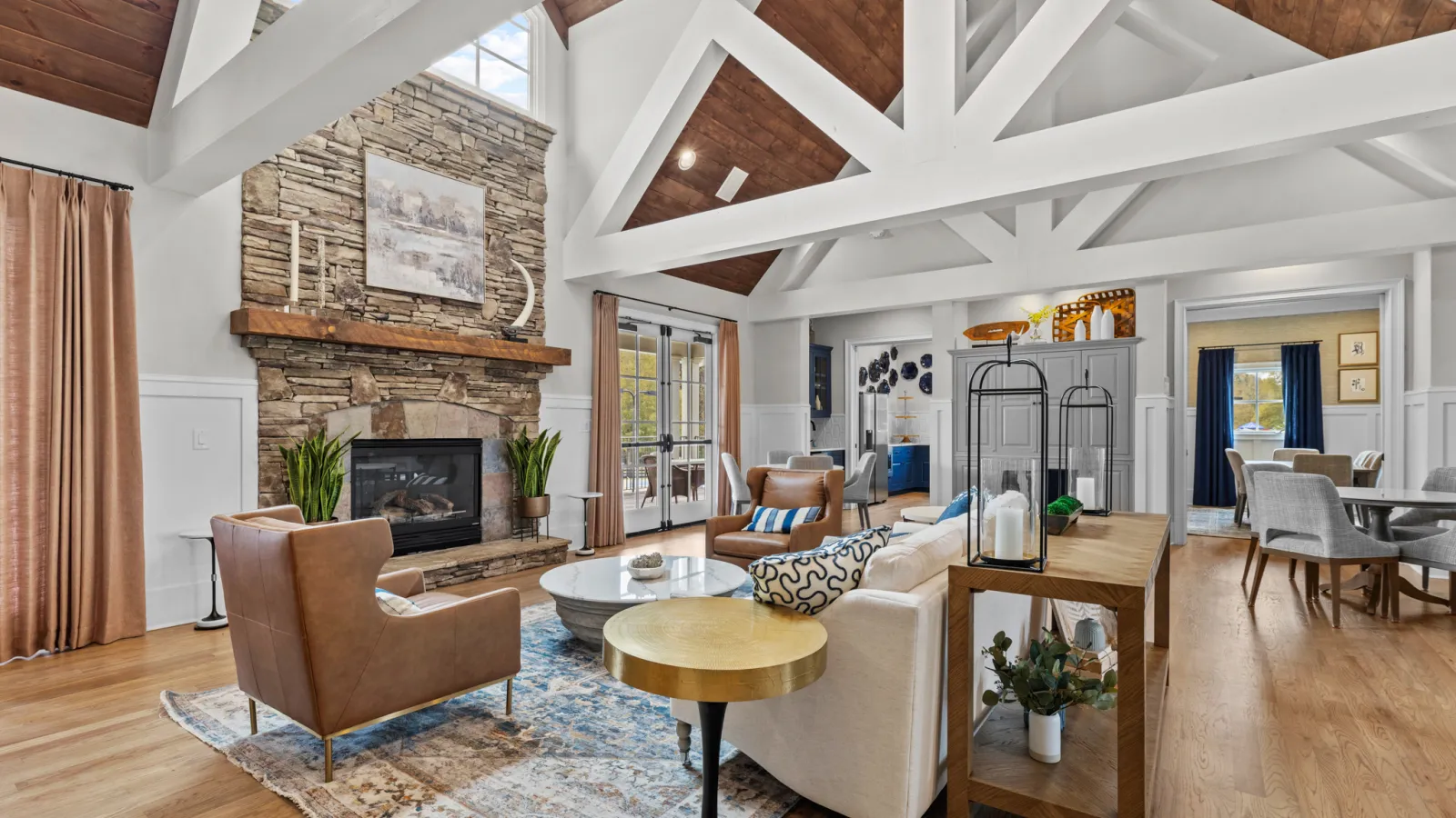 a living room with a fireplace